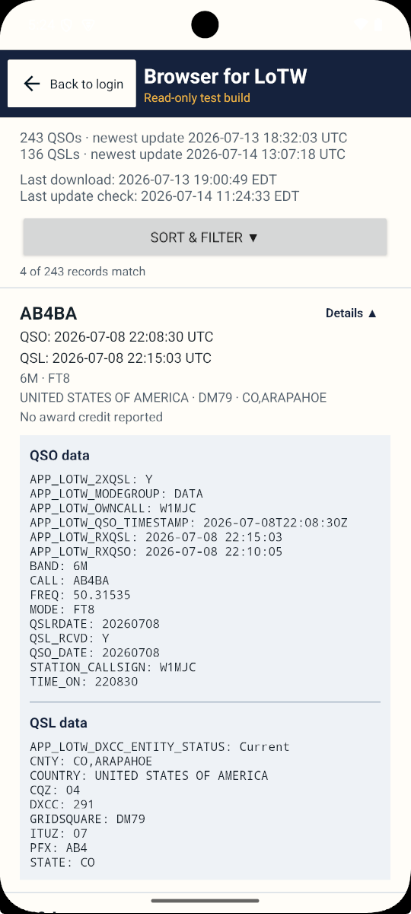 Browser for LoTW expanded QSO detail view