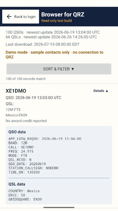 Browser for QRZ expanded QSO detail view