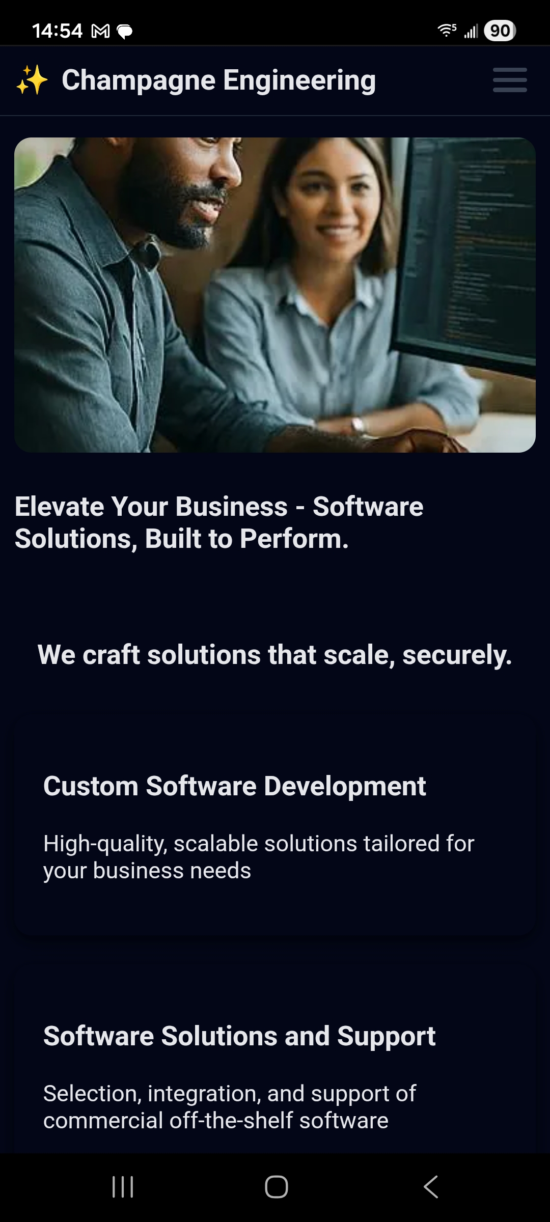 Champagne Engineering Android companion app home screen