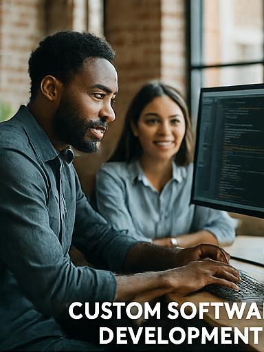 Software engineers collaborating in a modern workspace