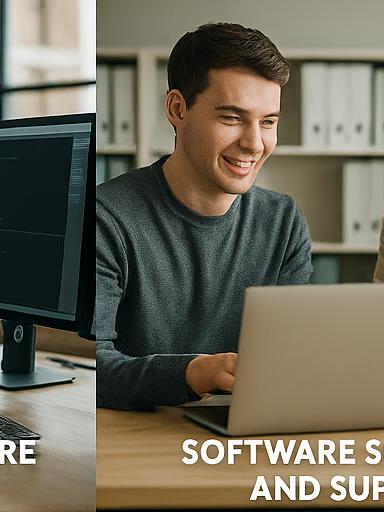 Software engineers collaborating in a modern workspace